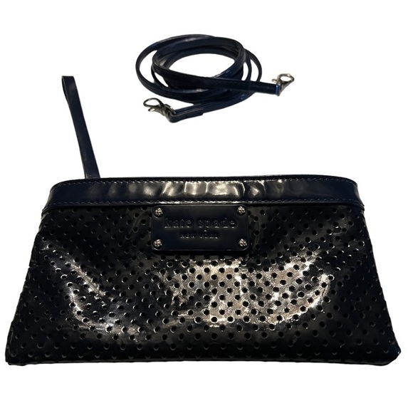 KATE SPADE Navy Perforated Clutch / Cosmetic Bag w/ Strap— multi use - Picture 1 of 6